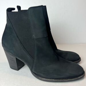 Paul Green Jules Black Nubuck Ankle Boots Booties Stacked Heel Sz 6.5